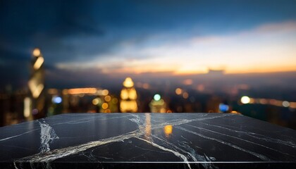 empty black marble stone desk pinnacle and blur glass
