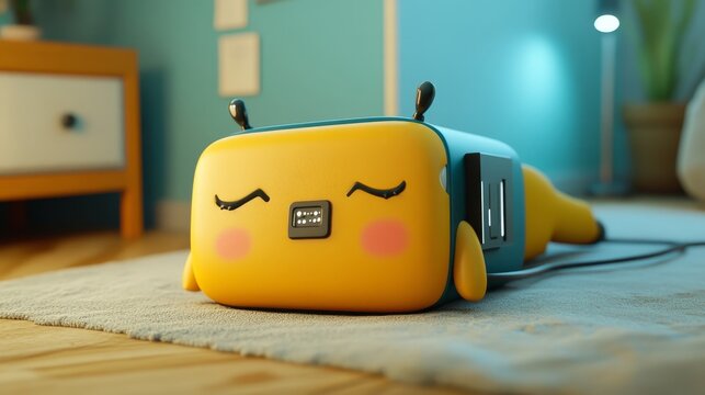 cute fainted expression of empty battery cartoon character
