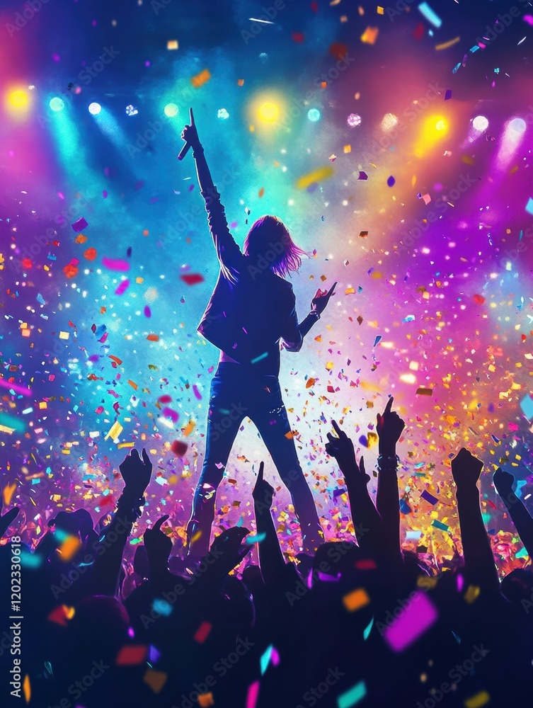 Poster k pop idol captivates audience with energetic performance at vibrant concert event. generative ai