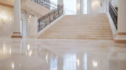 Obraz premium Grand Marble Staircase with Wrought Iron Railings in Mansion