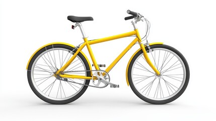 Fototapeta premium Yellow bicycle, side back view isolated on white background, 3D illustration. 3D Illustration