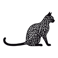 Cute silhouette cat branches black vector illustration
