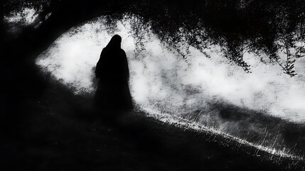 Obraz premium Mysterious spirit walking silently through shadowy natural surroundings