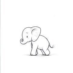 Fototapeta premium Cute baby elephant walking, white background, children's book illustration (2)