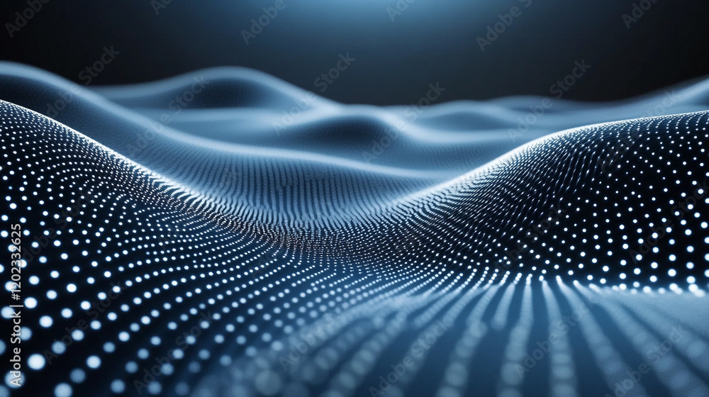 Poster abstract representation of waves created by light and particles in a digital landscape