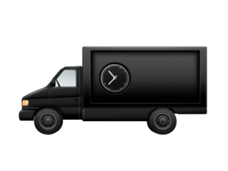 Isolated Black Delivery Truck with Clock Side View