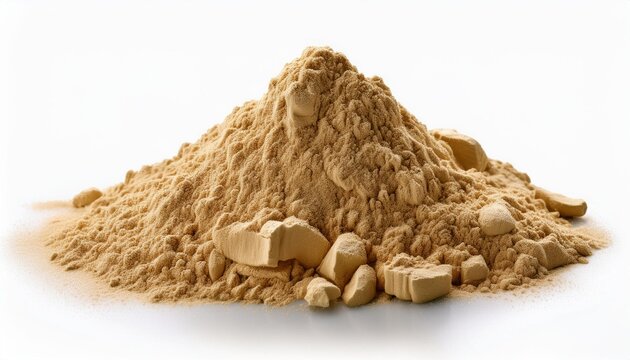 pile of maca powder isolated on white background