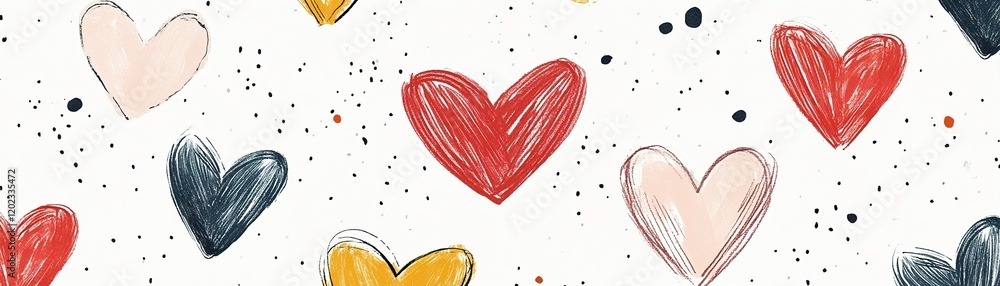 Poster a delightful nordic-inspired backdrop showcases simple hand-drawn hearts in various colors, compleme