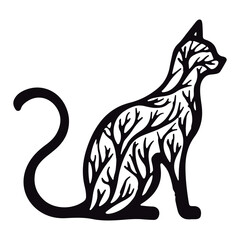 Cute silhouette cat branches black vector illustration
