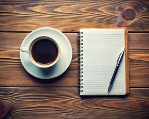 cup of coffee and notebook on the table
