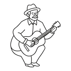 Line drawing of a musician old man playing guitar vector illustration
