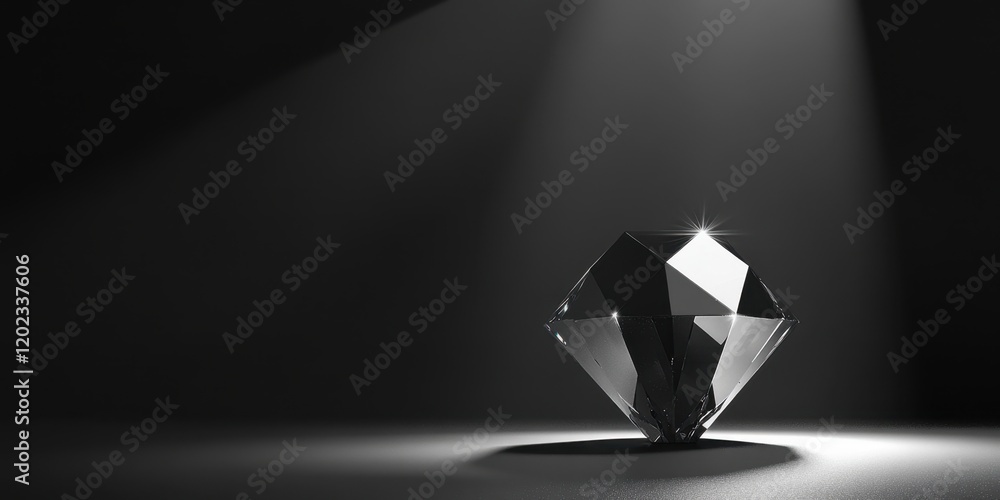 Poster a radiant diamond is positioned on a smooth surface, illuminated by soft light that highlights its i