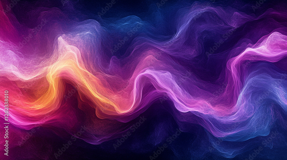 Poster colorful abstract wave patterns flow through a dark background creating a vibrant visual effect