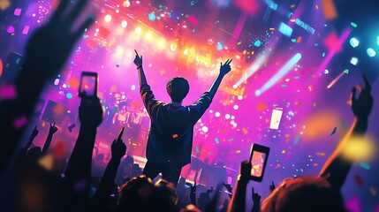 K Pop idol captivates the audience during a thrilling performance in a vibrant concert setting. Generative AI