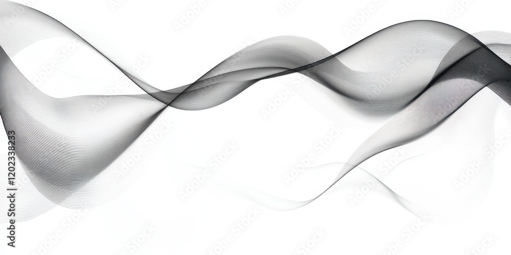 Poster smooth, flowing lines in black and white interlace in an abstract composition, suggesting movement a