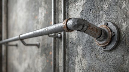 Rustic Industrial Metal Pipe Handrail on Weathered Wall