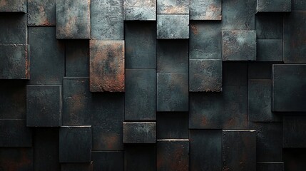 Dark metallic cube wall texture background.