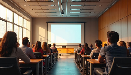 Fototapeta premium College lecture hall filled with attentive students during a presentation