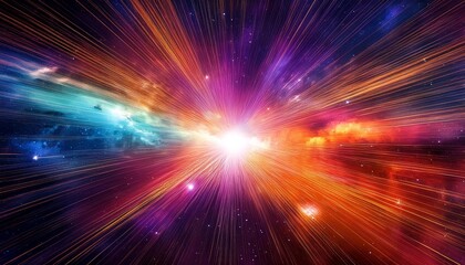 Obraz premium a vibrant explosion of coloration radiating outward with dynamic starbursts and cosmic factors in a fantastical night sky