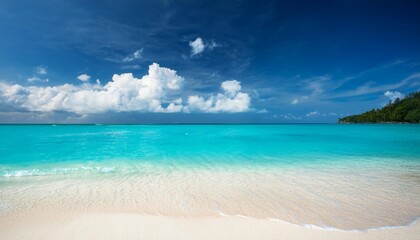 Fototapeta premium tropical seaside with azure water white sand and fluffy clouds