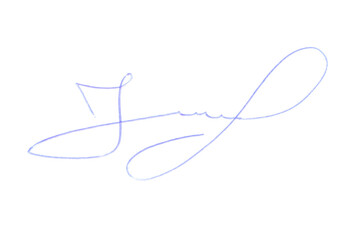 Beautiful signature made with pen isolated on white, top view