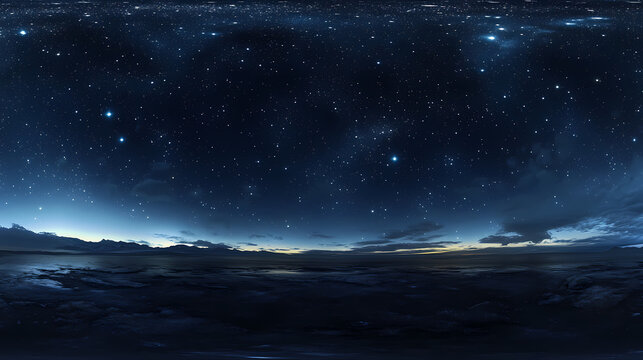 degree panoramic view of a starry night sky with equirectangular projection, hdri, background, space, stars, panorama. Celestial Starry Night. Illustration