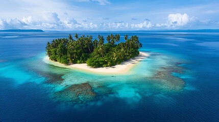 Tropical secret island with pristine beaches and vibrant vegetation