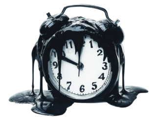 Isolated Melting Black Alarm Clock