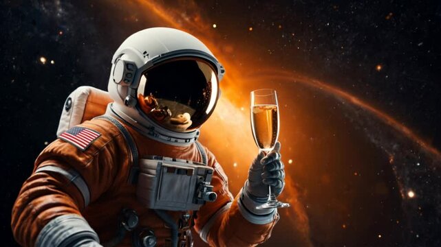 astronaut with drink, 4k footage, short video 