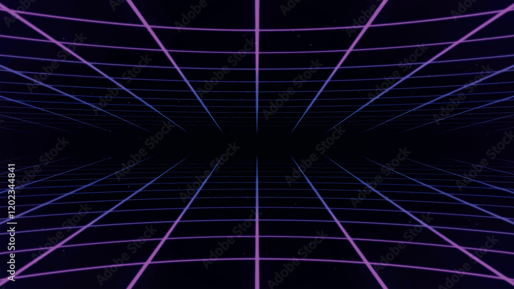 Poster retro perspective grid in infinity. abstract landscape grid lines, background image. digital wirefra