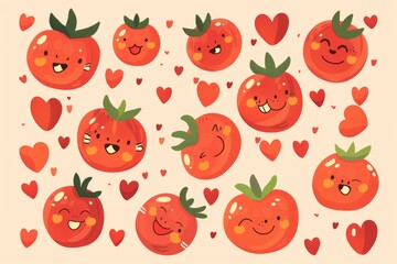Cute tomato faces with heart accents