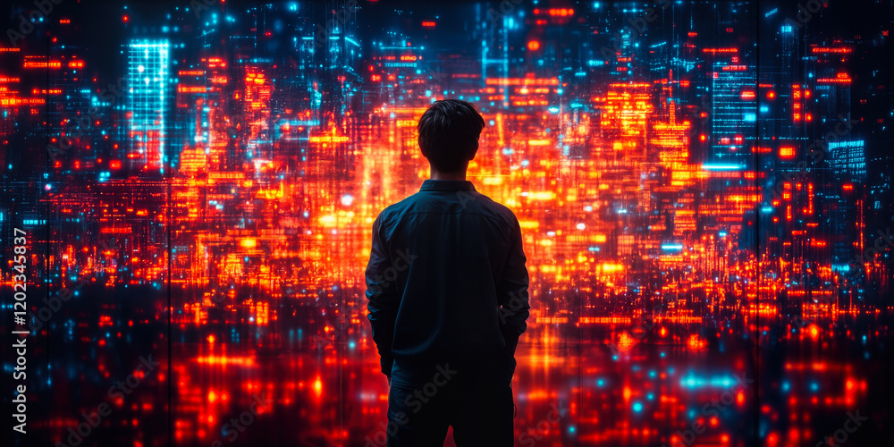 Poster silhouette of person analyzing data with futuristic digital interface for explainable ai