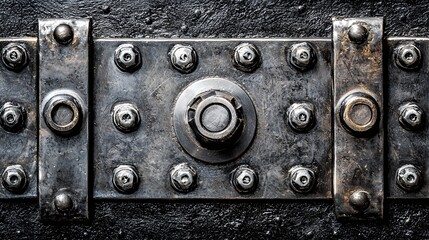 Close-up of Industrial Metal Texture: Bolts, Nuts, and Metallic Surface