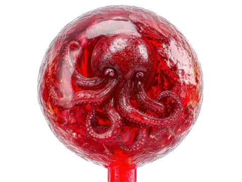 Isolated Octopus in Red Sphere with Stick