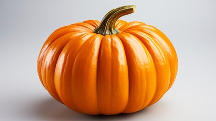 Obraz premium Freshly harvested orange pumpkin, ideal for seasonal recipes or autumn decorations, studio view.