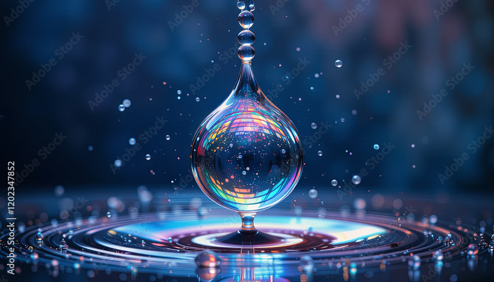 Aufkleber a stunning water droplet falls into a tranquil surface, causing mesmerizing ripples while reflecting