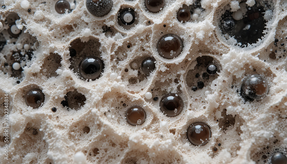 Poster bubbles of various sizes create an intriguing texture, revealing a blend of light and dark shades. t
