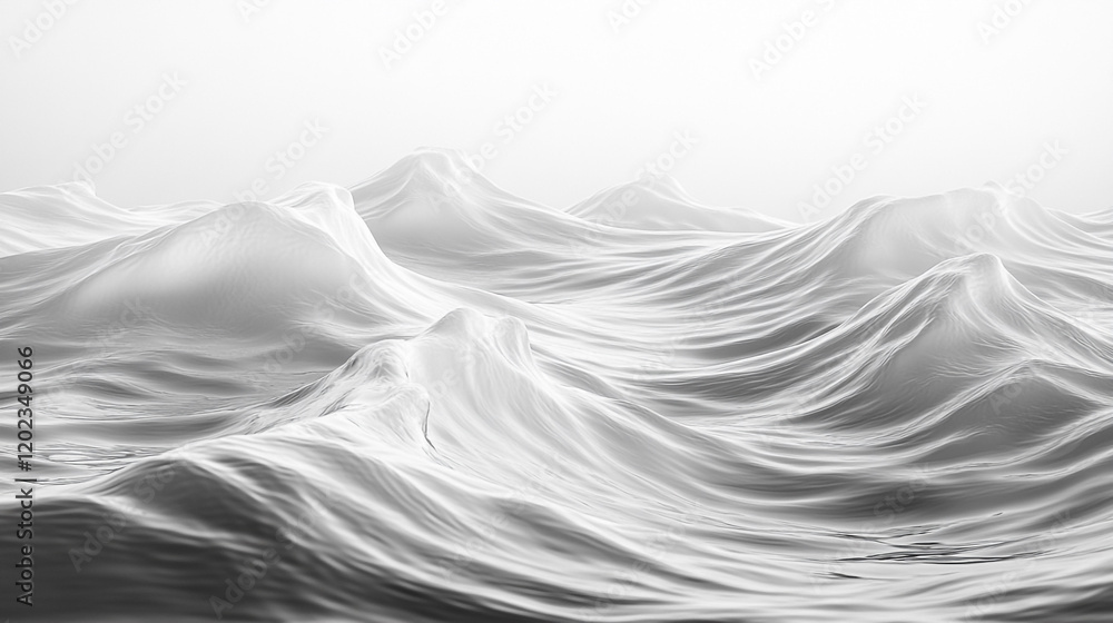 Poster waves roll gently across a serene ocean surface at dawn with soft light illuminating the scene