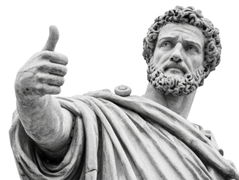 Isolated Grey Statue of Man with Thumbs Up Gesture