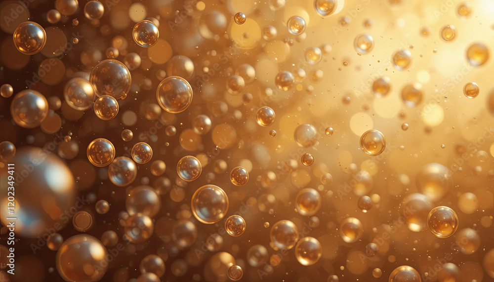 Poster small bubbles float in a luminous golden backdrop, resembling a magical underwater world. sunlight e
