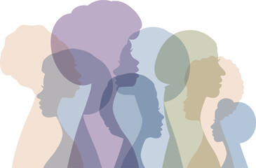 Silhouettes of women of different nationality,  card, poster, template, background