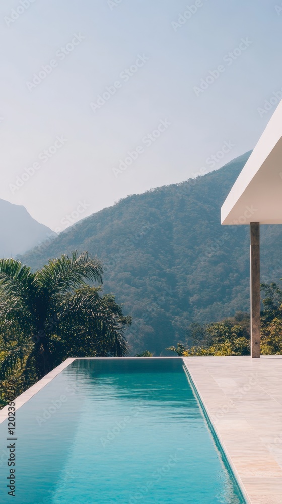 Poster infinity pool with crystal clear turquoise water seamlessly blending with the breathtaking view of a