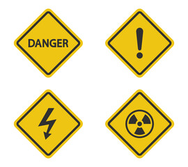 Warning sign set. Flat vector illustration. White background.