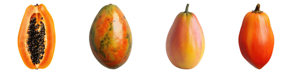 Fototapeta premium Papaya passion isolated on transparent background, Set of