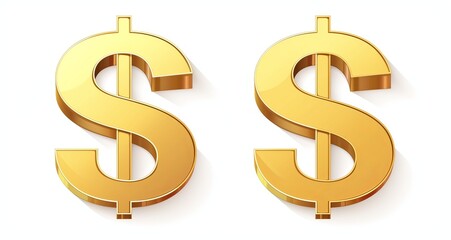 Obraz premium Two dollar sign icons, one in solid gold and the other with a white background, representing money, wealth, and financial concepts