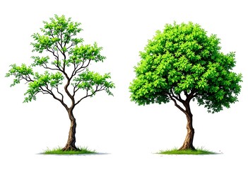 Obraz premium Illustration of Two Vibrant Green Trees with Distinct Shapes and Bright Foliage