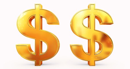 Two dollar sign icons, one in solid gold and the other with a white background, representing money, wealth, and financial concepts