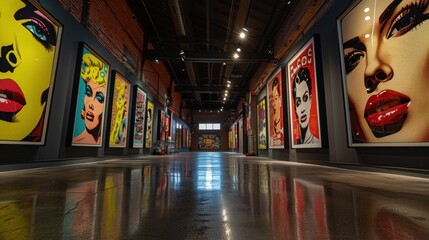 Visitors admire a spacious gallery filled with vibrant pop art featuring bold colors and unique designs