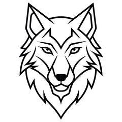 A bold and fierce wolf head in minimalist line art style, showcasing symmetry and sharp angles for a modern and powerful look.