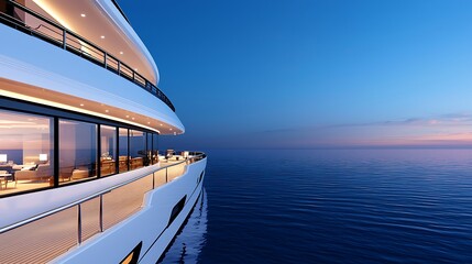 Luxury Yacht at Sunset on Calm Ocean